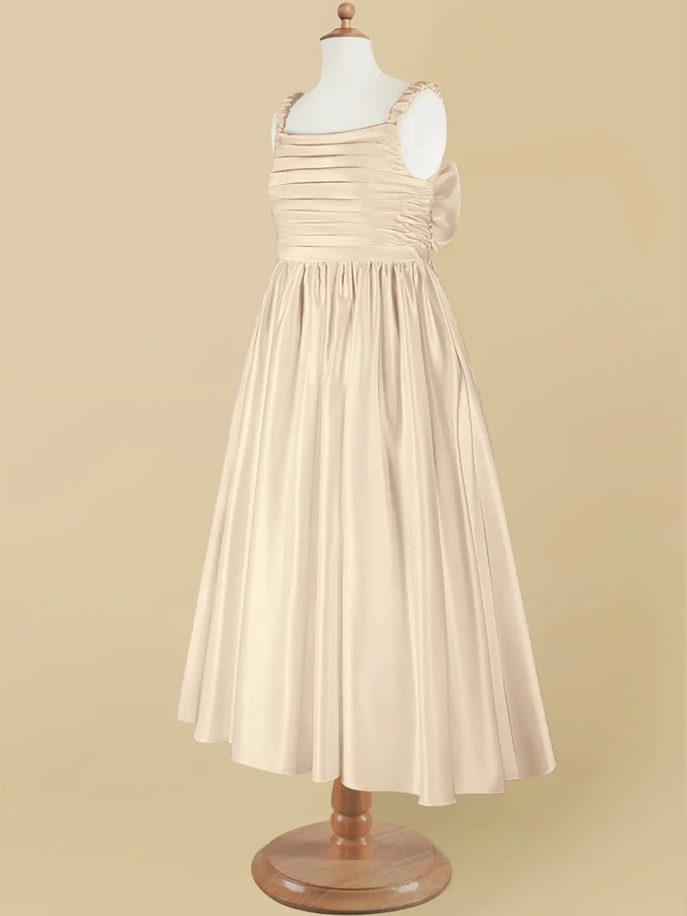 Azazie Cutie Pie Dress Junior Bridesmaid Gown Champagne Satin A-Line Pleated